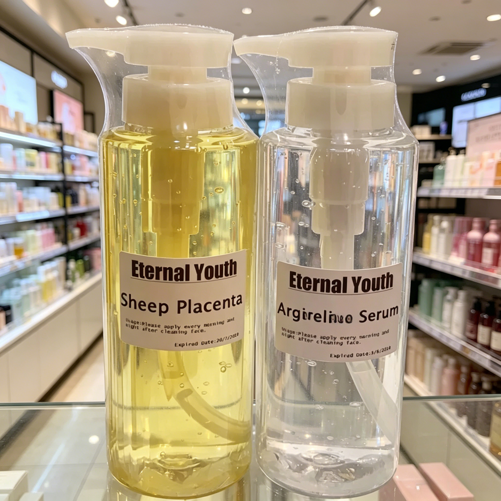 Placenta Extract Serum - 羊プラセンタエキス＆アセチルヘキサペプチド-8 セラムセット 2x500ml アンチエイジング しわ対策 保湿