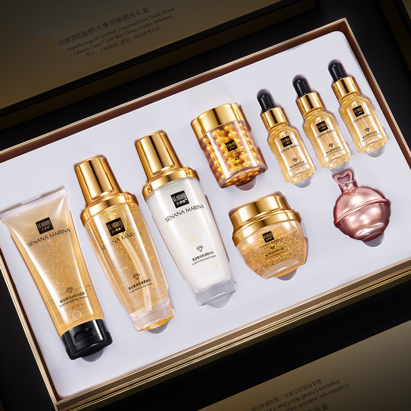 Luxury Skincare Toner - 女性 24 18K ゴールドスキンケアセット 9 個ボックスフェイストナーエッセンスクリームニコチンアミドアンチエイジングしわ血清洗顔料キット